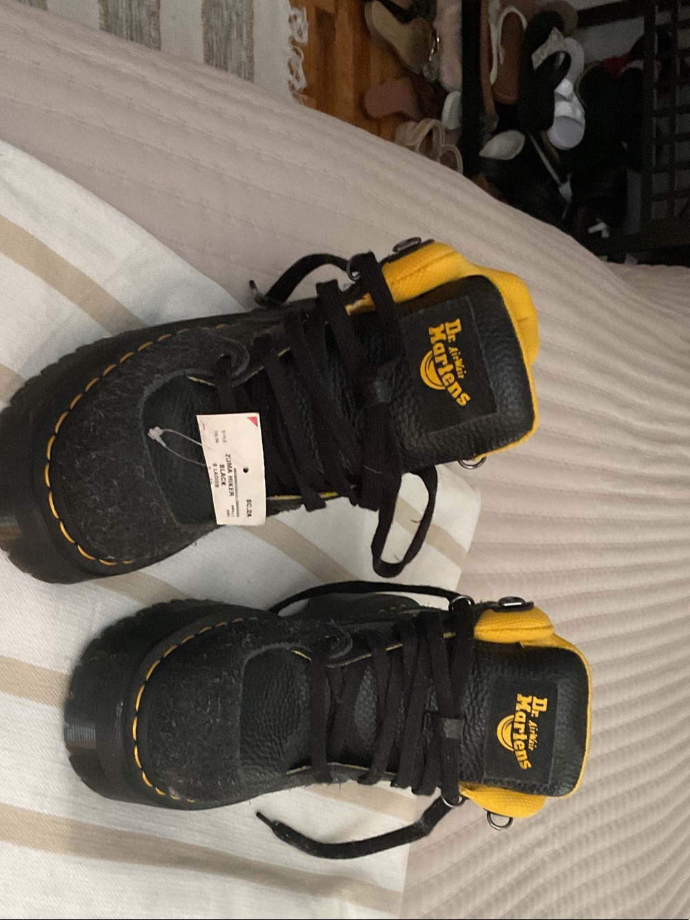 Dr. Martens Kids Black and Yellow Lace-Up Platform Boots